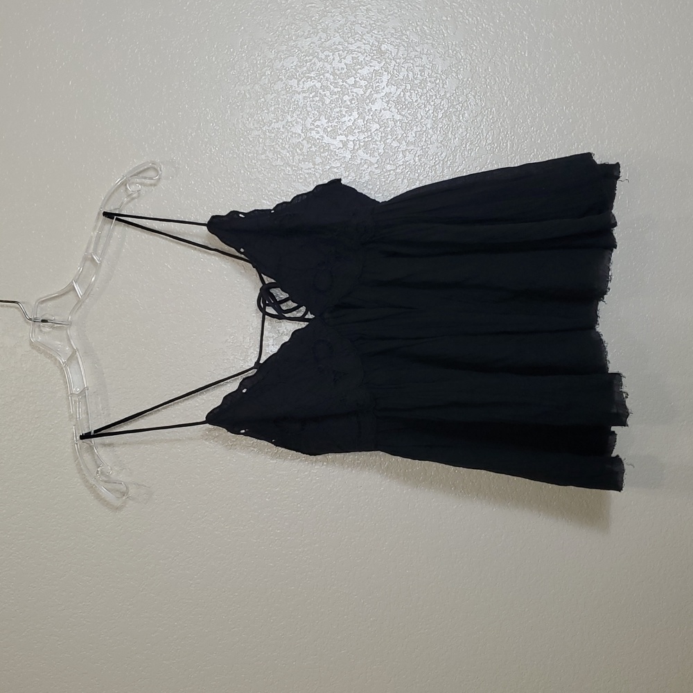 NWT Free People Birds in the Sky Cami Babydoll Top Black Large